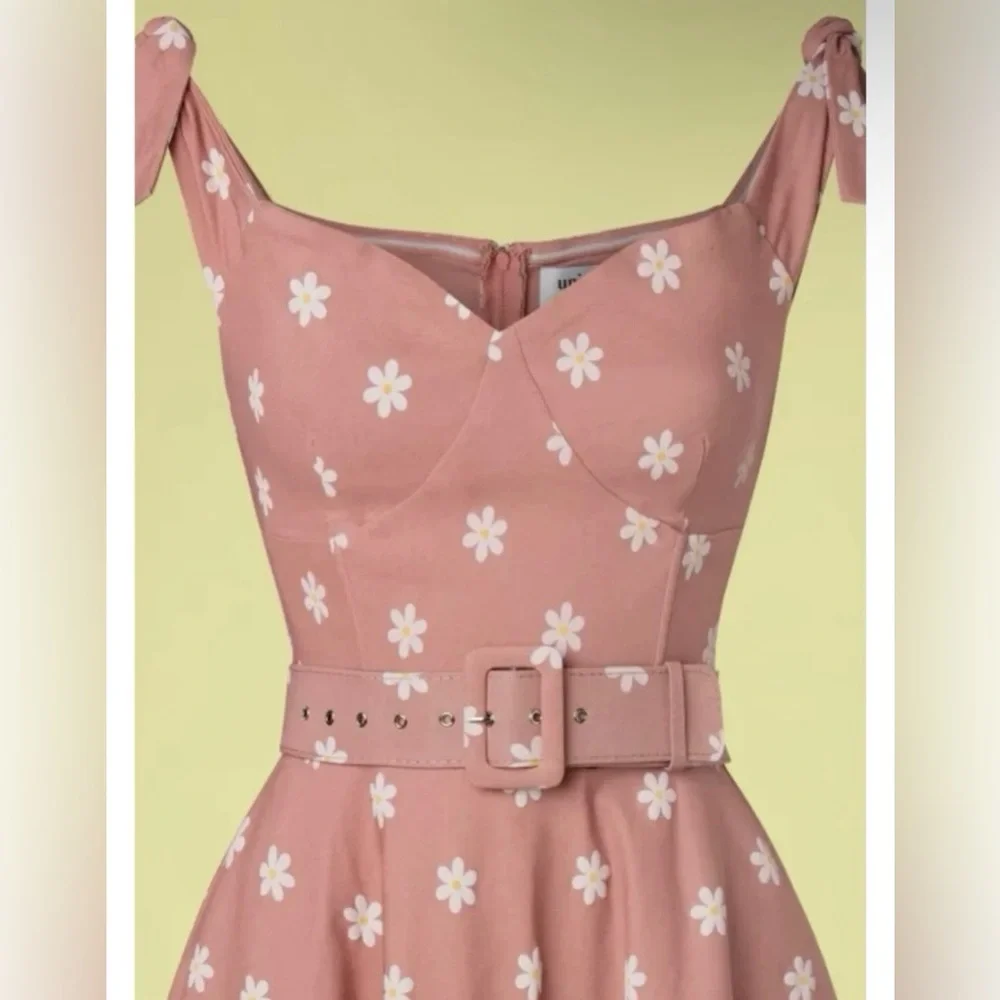 Unique Vintage 50s Prairie Daisy Swing Dress in Powder Pink, Size Large, NWT! - Picture 6 of 16